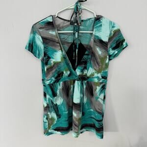 Apt 9 Teal Blue Green Dressy Top Beaded Halter Collar Women's Size Small Petite